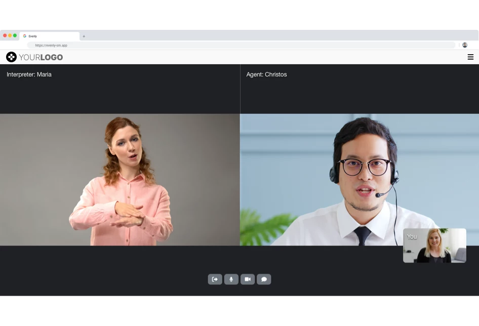 Video call sign language interpreter with deaf customer